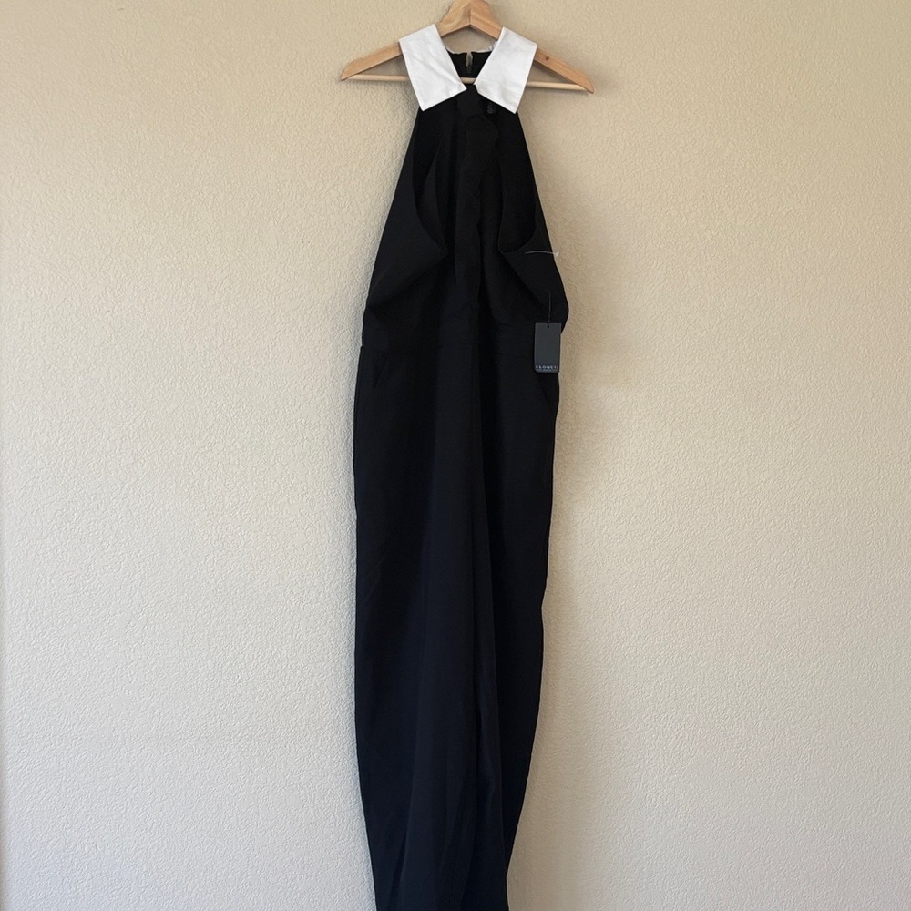 Eloquii Black Faux Tie Collared Jumpsuit - Picture 4 of 8